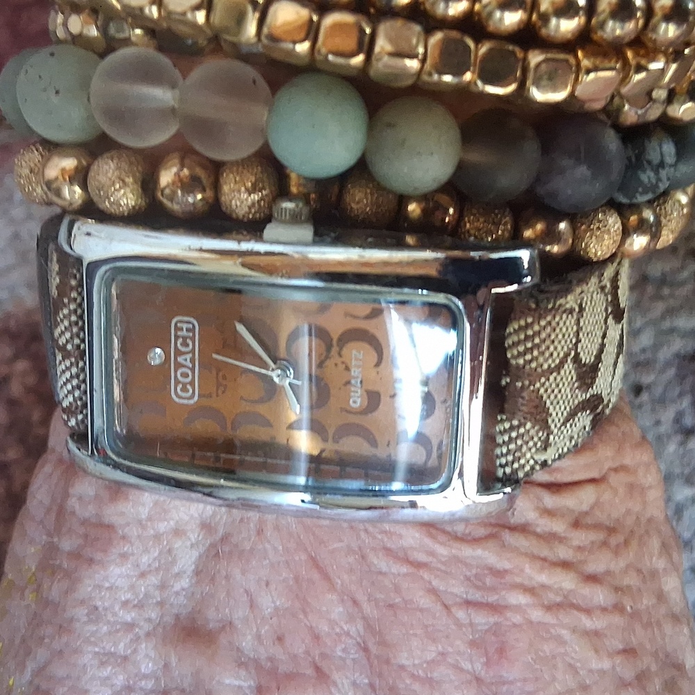 COACH Women's Signature Rectangle Brown Fabric Strap Watch - Picture 4 of 10